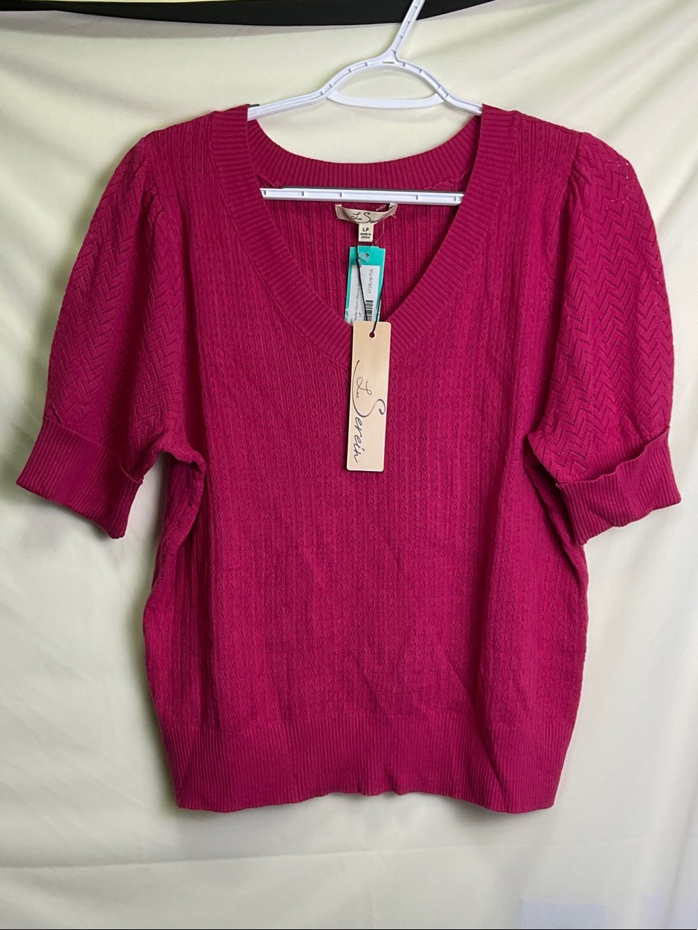 Les Serein Bollo Pointelle Short Sleeve Sweater Dark Pink